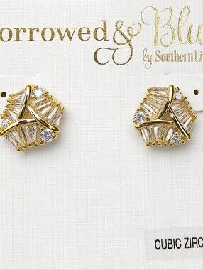 NWT Borrowed & Blue Gold Tone Cubic Zirconia Statement Earrings .50"